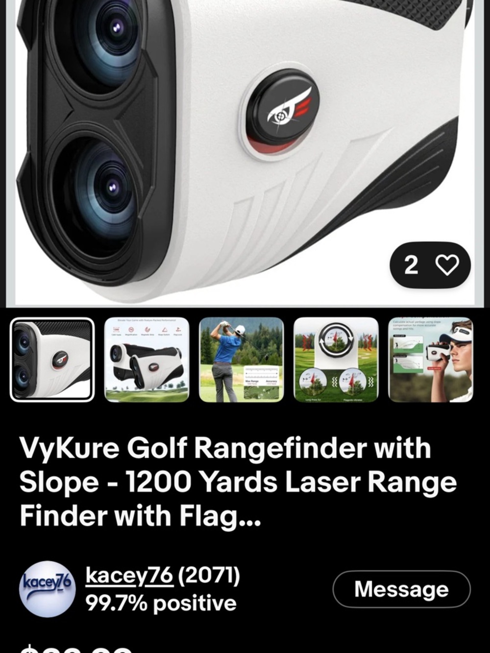 White Golf Rangefinder with Slope - 1200 Yards Laser GPS
